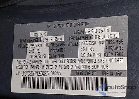 2021 Mazda Cx-9 Carbon Edition from USA, damaged, VIN JM3TCBDY1M0504277